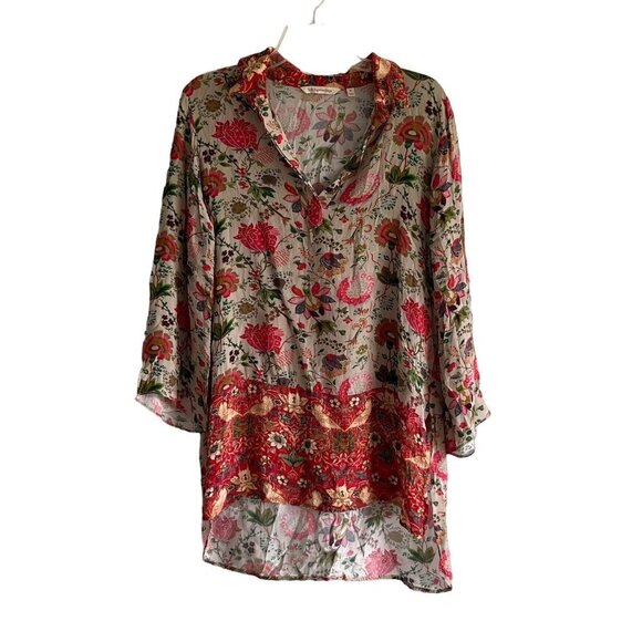 Soft Surroundings Tops - Soft Surroundings Afternoon Tea Floral Tunic Blouse Size Medium Orange Green Tan